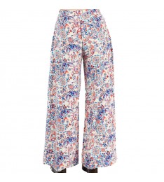 Ivory & Blue Floral Slit Wide-Leg Pants