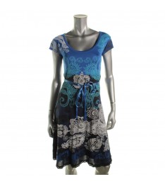 Blue,White & Black Graphic Dress