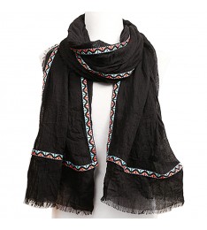 Black Geometric Fringe Scarf