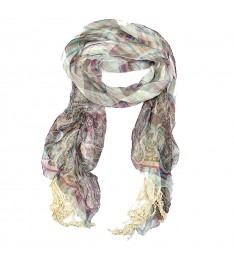 Blue Paisley Lace-Accent Fringe Scarf