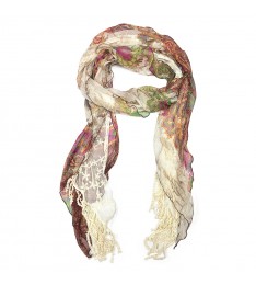 Mauve Paisley Lace-Accent Fringes Scarf