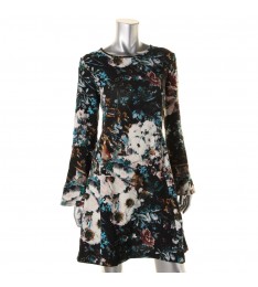 Multicolor Floral Print Bell Sleeves Dress