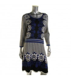 Blue Intarsia Pattern Sweaterdress 