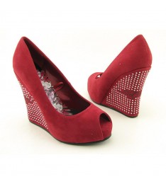 Burgundy Peep Toe Wedge Suede Shoes