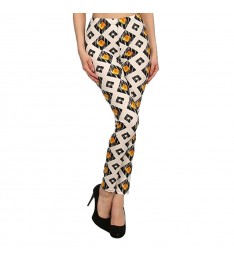 White & Orange Diamond Geo Leggings
