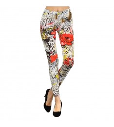White & Red Art Animal Rose Leggings