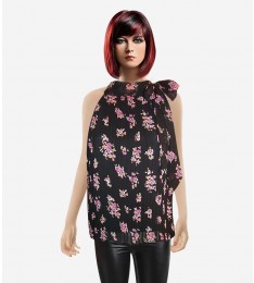 Elle Floral Print Pleated Trapeze Top With Tie Neck