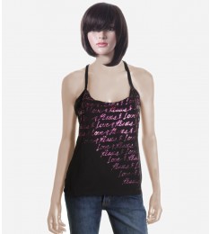Black Printed Love Matchbook Yoga Tank Top