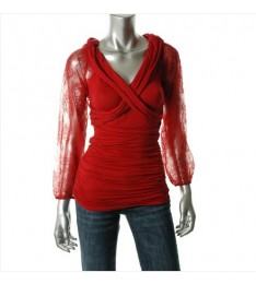 Red Lace Ruched Blouse