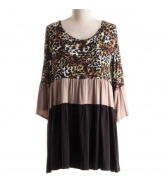 Brown Leopard Tiered Bell-Sleeve Tunic - Plus