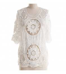 White Crochet Scallop-Hem Top 