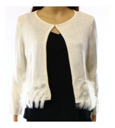 Women's Ivory Open Long Sleeve Faux Fur Cardigan 