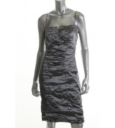 Nicole Miller NEW Gray Metallic Ruched Slash Neck Cocktail Dress Petites 12P