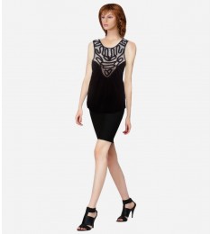 Black Silky Crochet Trim Top