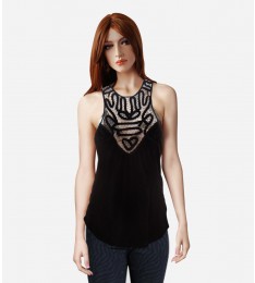 Black Silky Crochet Trim Top