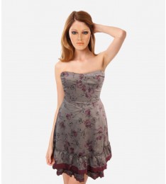 Taupe Combo Floral Strapless Dress