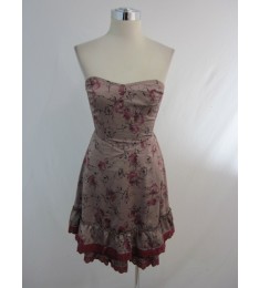 Taupe Combo Floral Strapless Dress