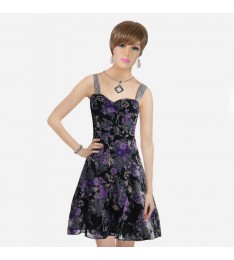 Black Floral Linen Dress