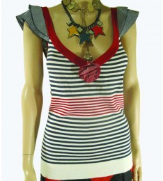 Red/White/Navy Stripes with Red Rosette Top