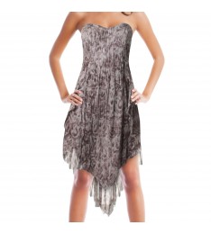 Grey Printed Strapless Dress