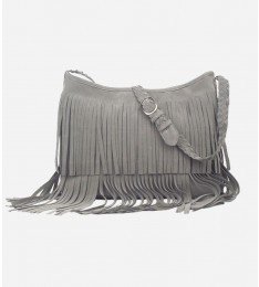Grey Fringe Tassel Faux Suede Bag