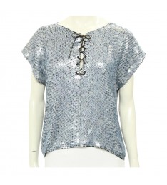 Light Blue Lace Up Blouse