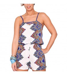White & Blue Arabesque Blouson Romper