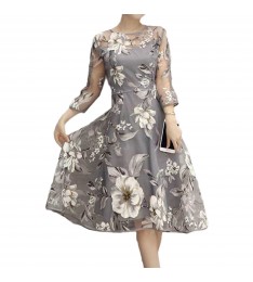 Grey Floral Chiffon Cocktail Dress