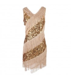 Beige Sequin Coctail Dress