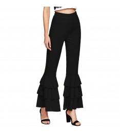 Black Layered Ruffle Bell-Bottom Pants