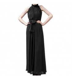 Black Long High Neck Chiffon Dress