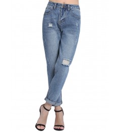 Blue Ripped Cuffed Mom Jeans