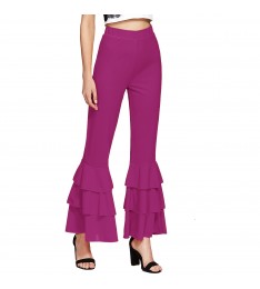 Hot Pink Layered Ruffle Bell-Bottom Pants