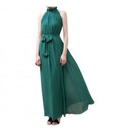 Lake Blue Long High Neck Chiffon Dress