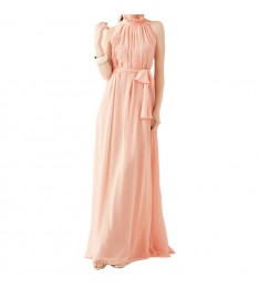 Pink Long High Neck Chiffon Dress