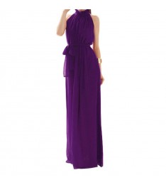 Purple Long High Neck Chiffon Dress