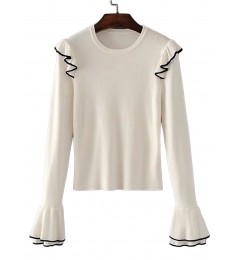White Layered Bell Cuff Frill Trim Sweater
