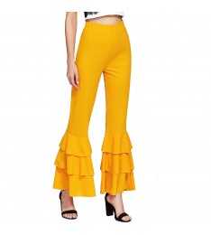 Yellow Layered Ruffle Bell-Bottom Pants
