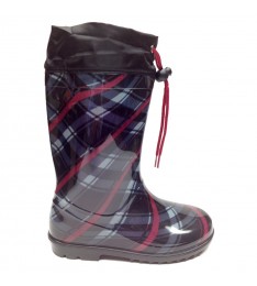 Gray & Red Plaid Rain Boot