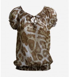 Leopard Print Cap Sleeve Silk Shirt