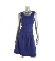 Blue Textured Fit & Flare Knit Dress
