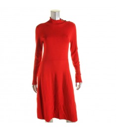Red Mock Neck Knit Sweaterdress