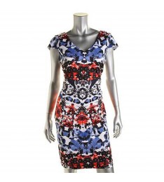 Womens Blue Floral Print Party Dress 