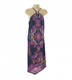 Navy Printed Halter Dress 