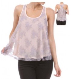 Purple Pink Layer Camisole Tank Top Clubbing Blouse