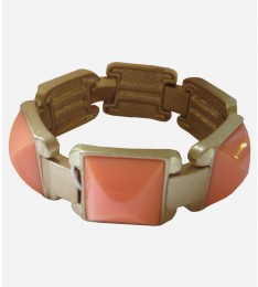 Coral Enameled Stretch Chain Link Bracelet