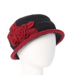 Black & Burgundy Crochet Ribbed Wool Bucket Hat