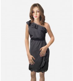 One Shoulder Ruffled Trim Dress