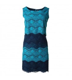 Blue Lace Color Block Tiered Dress