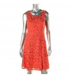 Coral Lace Fit-and-Flare Dress